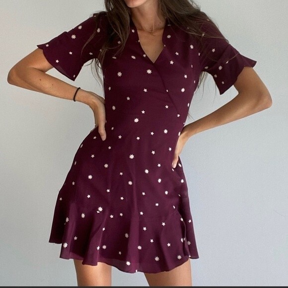 Madewell burgundy Silk Star Print Mini Dress size  0 - Picture 10 of 16
